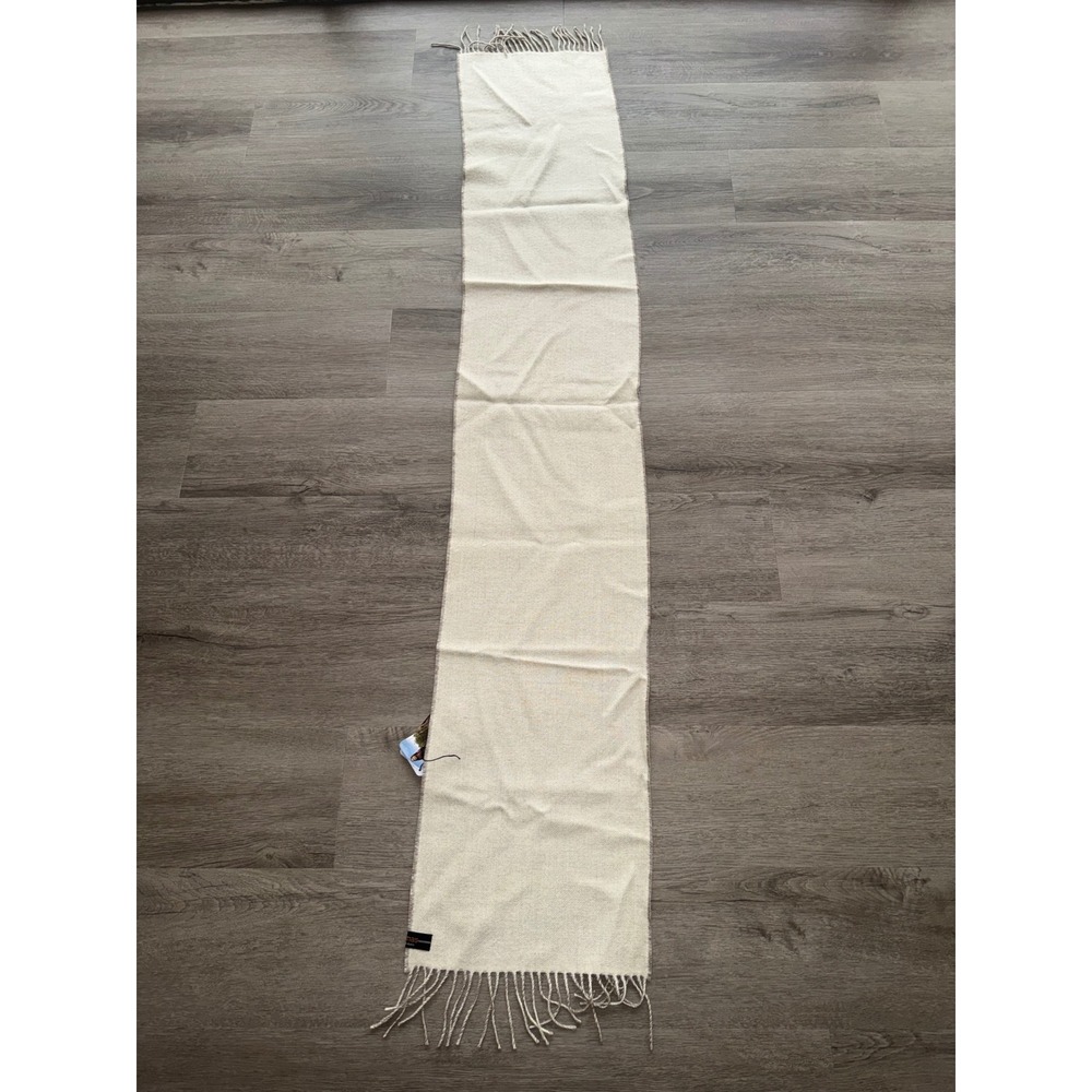 100% Baby Alpaca White Tan Scarf - Picture 5 of 5